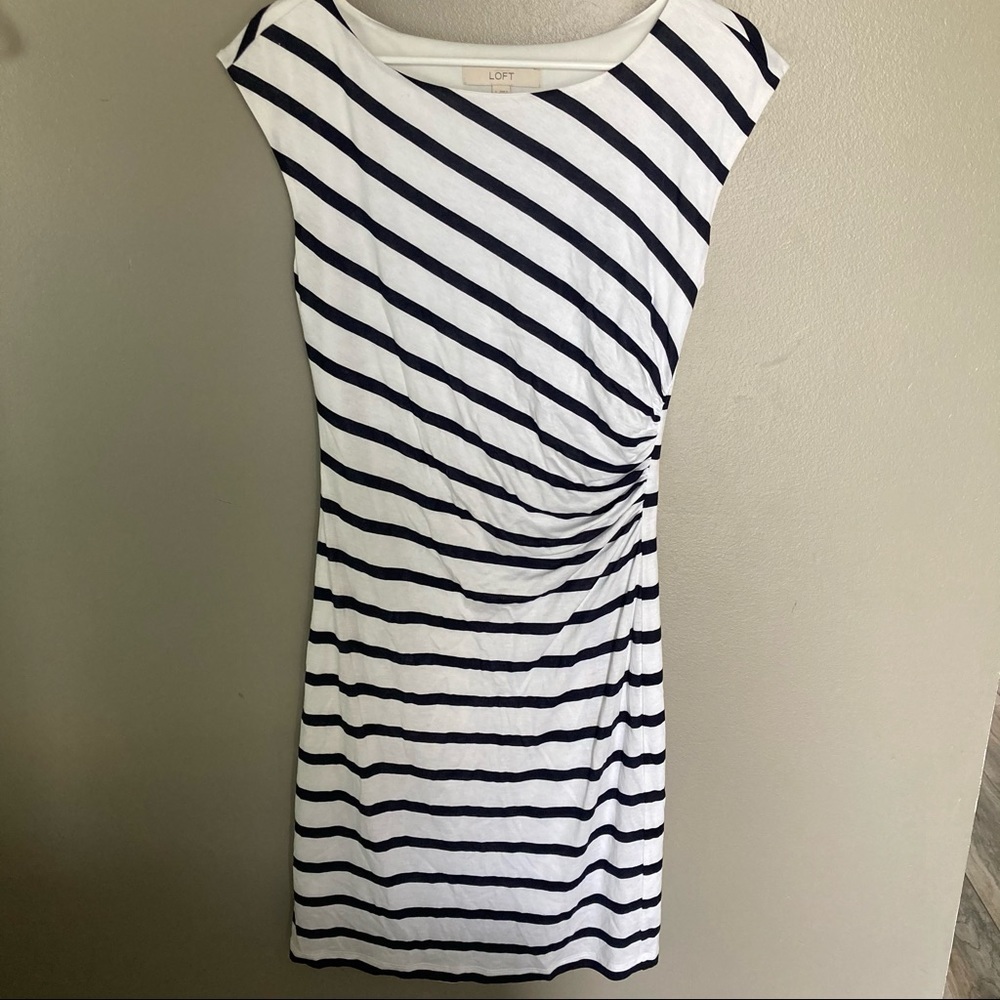 LOFT Navy and White Stripe Dress